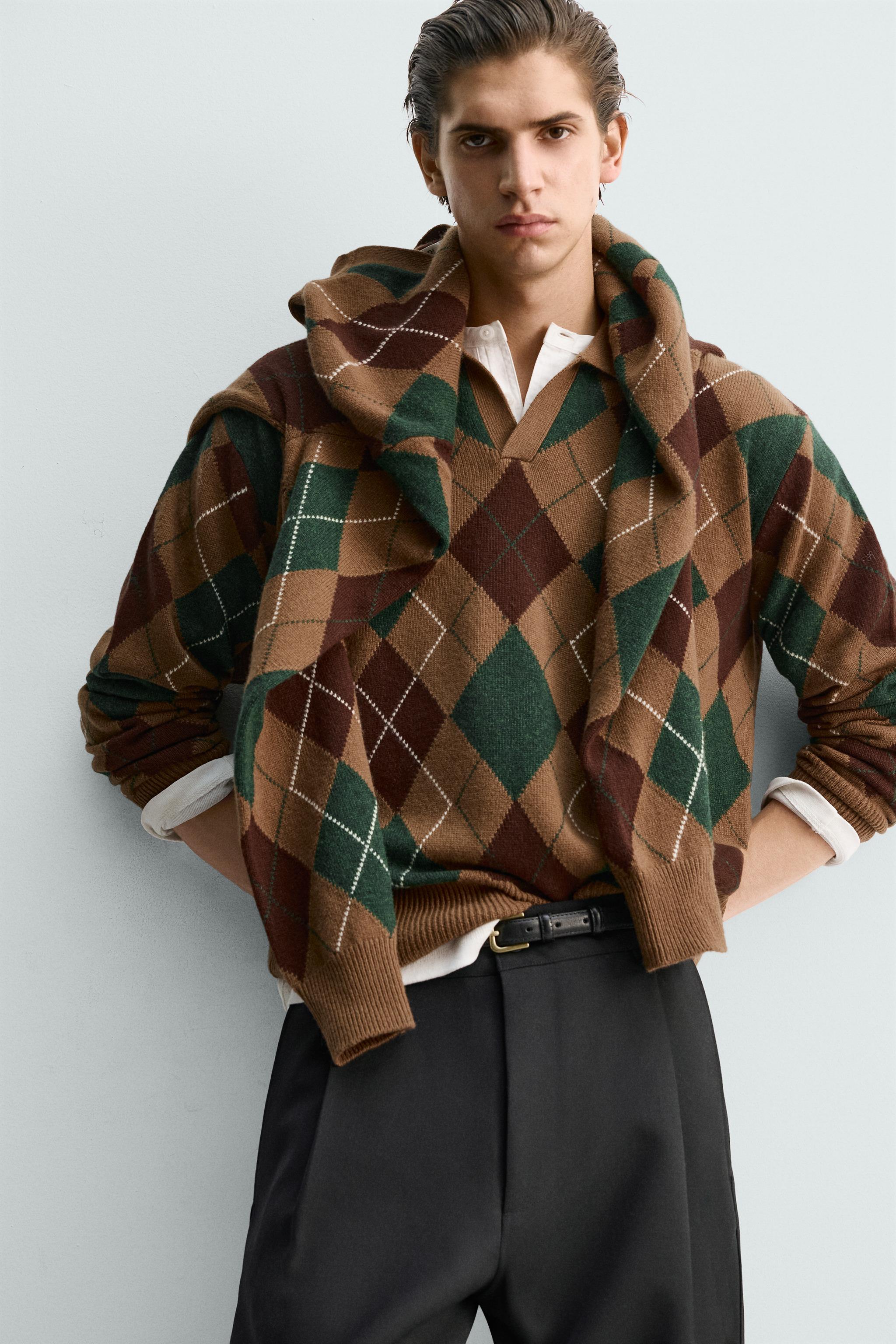 100% WOOL DIAMOND KNIT POLO SHIRT